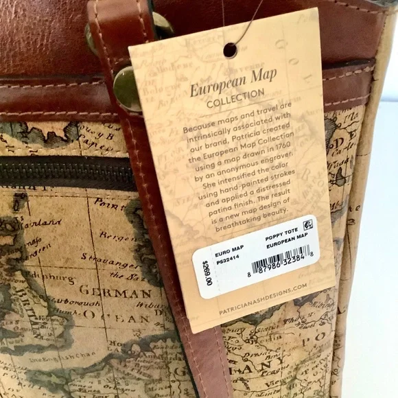 Patricia Nash Europe Map Poppy Leather Tote - Picture 10 of 13